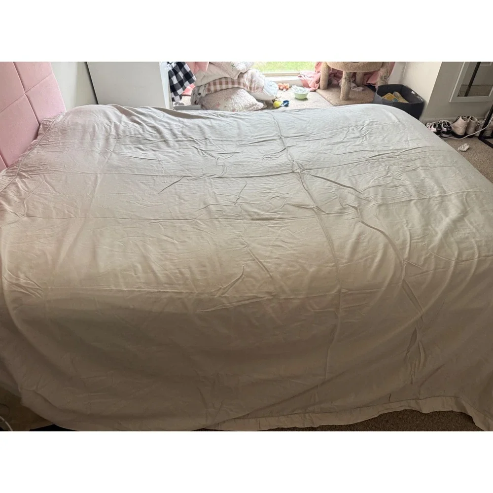 De Medici Fine Italian Luxe King Duvet Cover Light Grey Hemstitch Linen Bedding